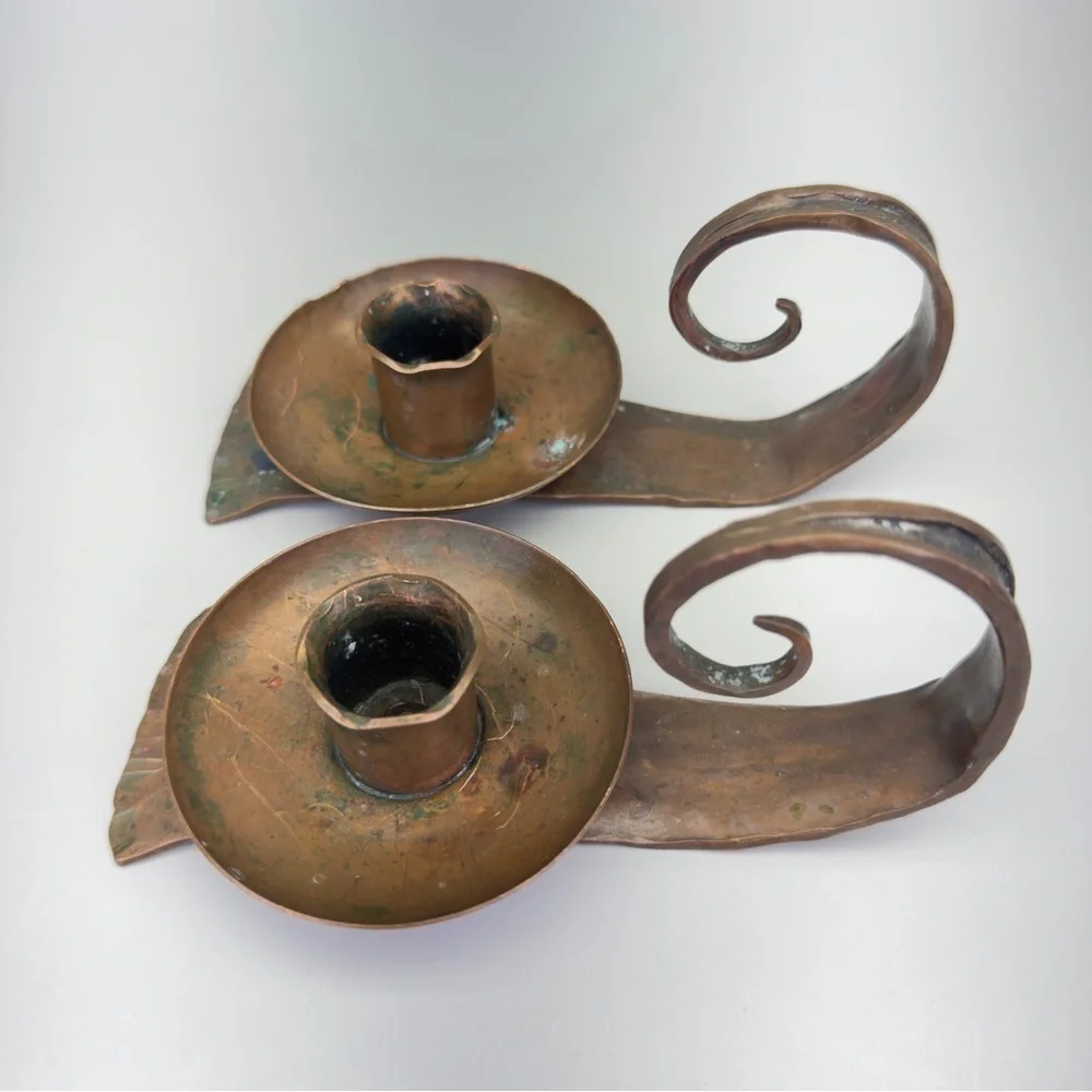 Vintage Erhard Glander Hand Hammered  Copper Candleholders
